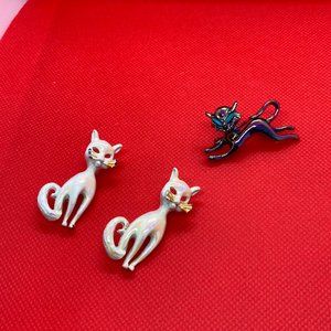 Vintage 60's Enamel Cat Pins Brooches